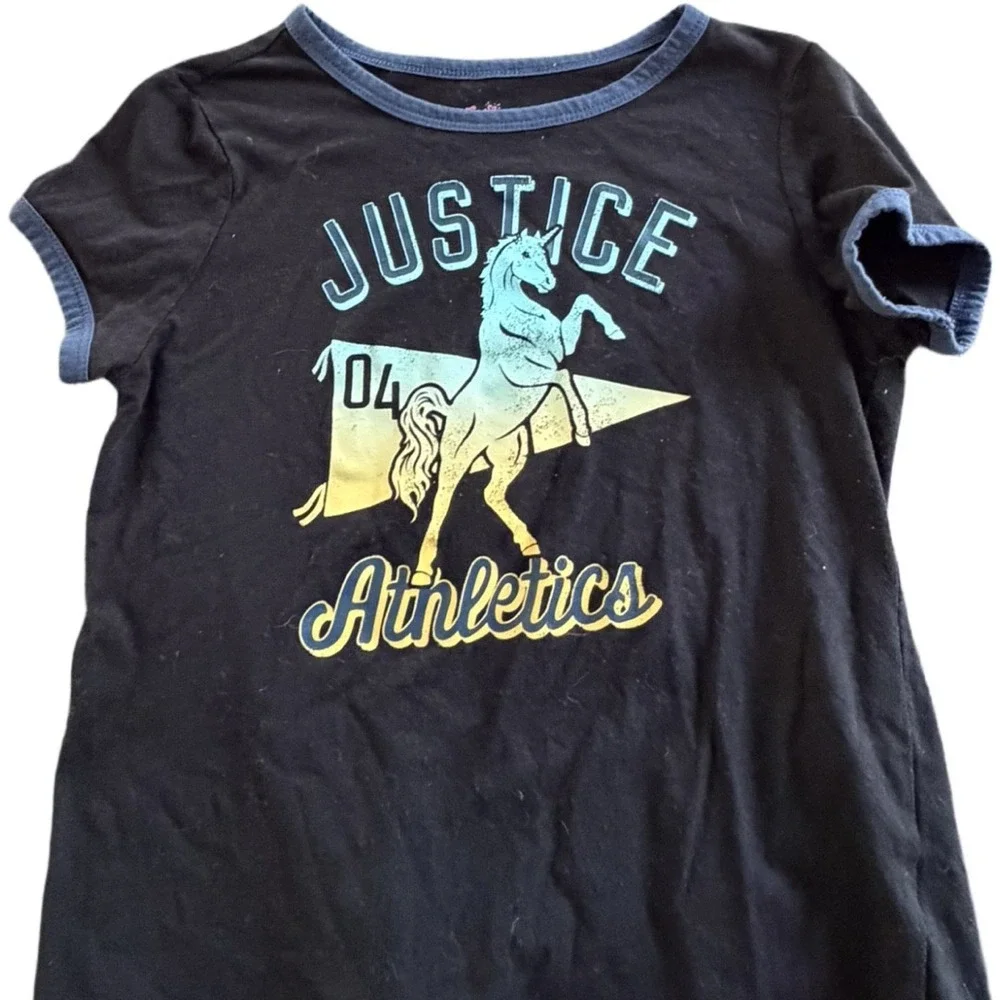 Justice Athletics Unicorn Graphic T-Shirt Girls Small 7/8 Black Short Sleeve